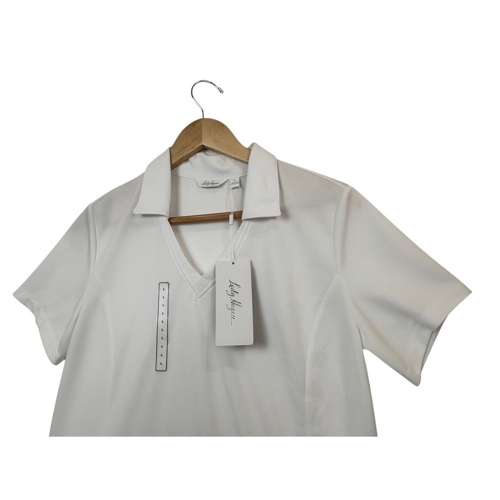 Lady Hagen Womens Solid White Short Sleeve Golf Polo V-Neck Shirt Size Large NWT